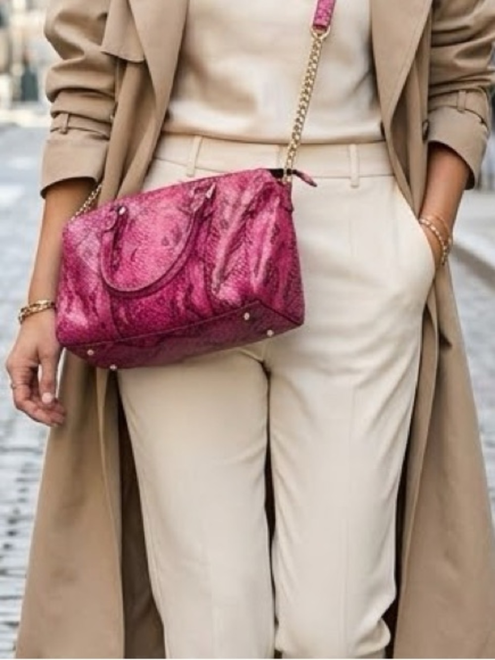Juicy Couture Hot Pink Python Print Goat Leather Satchel Bag with Gold Hardware